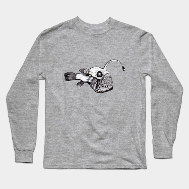 Angler Fish Ink Illustration Long Sleeve T-Shirt by Snowflake